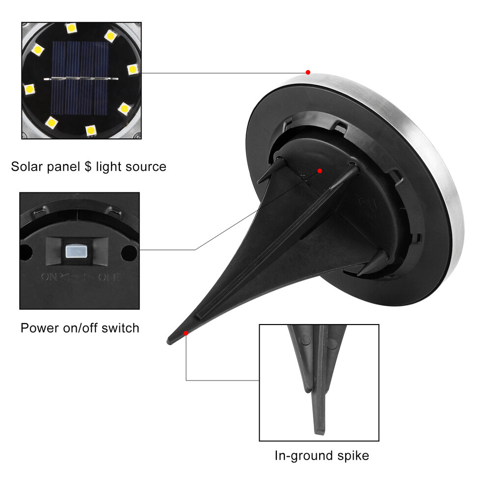 4X 8LED Solarleuchte Solarlampe Bodenstrahler Bodeneinbauleuchte Außen