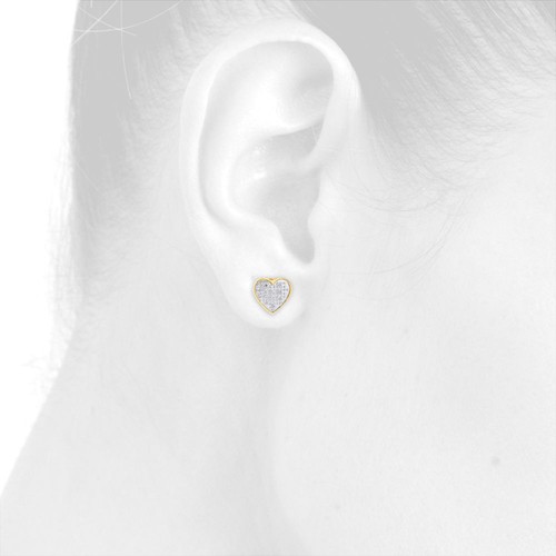 Pre-owned Jfl Diamonds & Timepieces 10k Yellow Gold Diamond Heart Studs Ladies Mini 7.65mm Earrings Pave Set 0.05 Ct In White