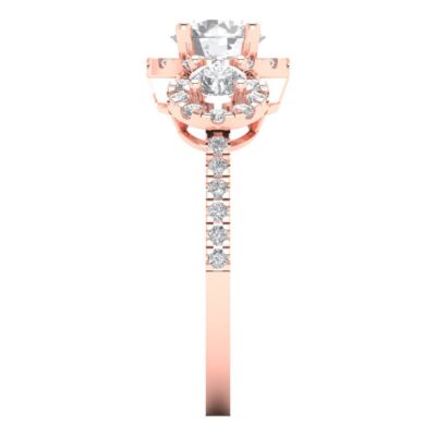 Pre-owned Pucci 1.75 Round Halo 3 Stone Moissanite Classic Bridal Statement Ring 14k Rose Gold In White/colorless