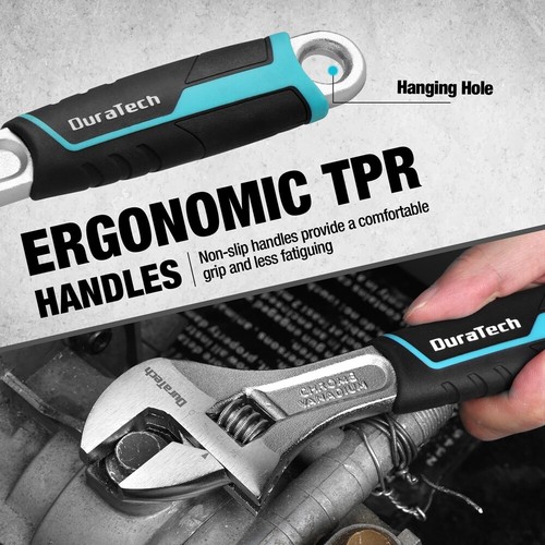 DURATECH 3PCS Adjustable Wrench Set Metric& SAE 6" 8" 10" Wrench Wide Jaw Wrench