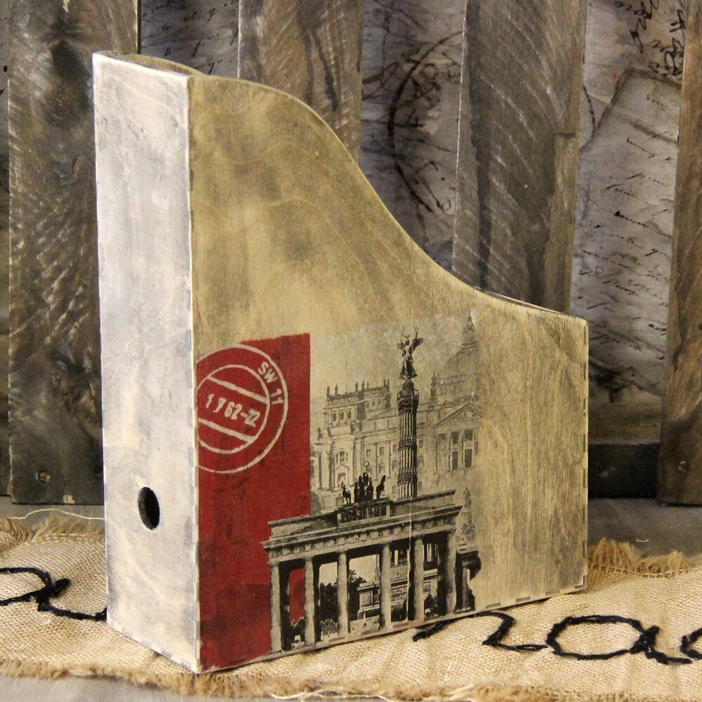 Vintage Holz-Stehordner Landhaus Shabby Ordnermappe Holz Nostalgie Handarbeit