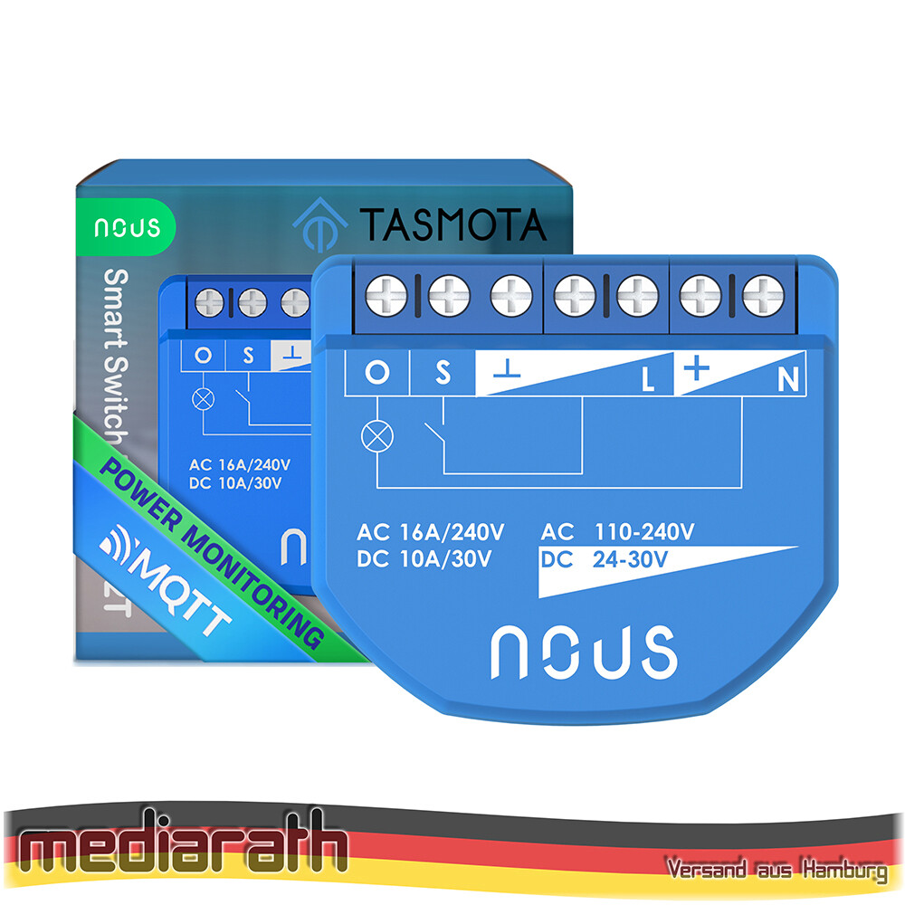 NOUS B2T WiFi Smart Switch 1 Kanal ESP32 Power Metering Tasmota opt. calibrated
