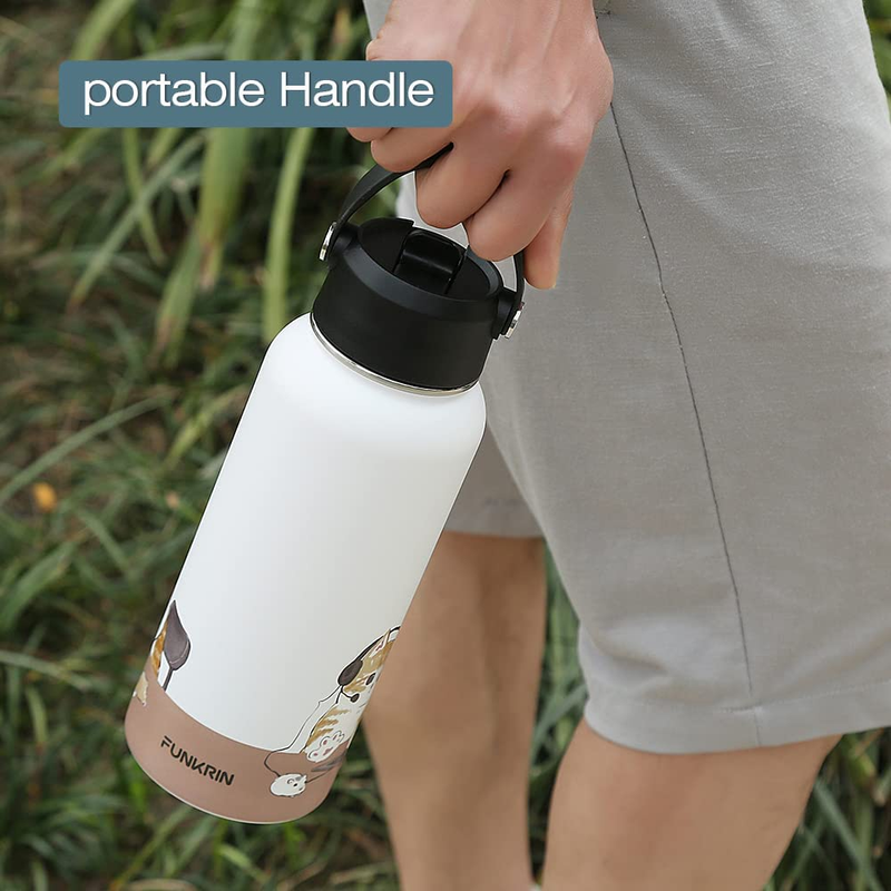 Insulated Water Bottle with Straw Lid & Spout Lid, 32Oz Personalized Vacuum Stai
