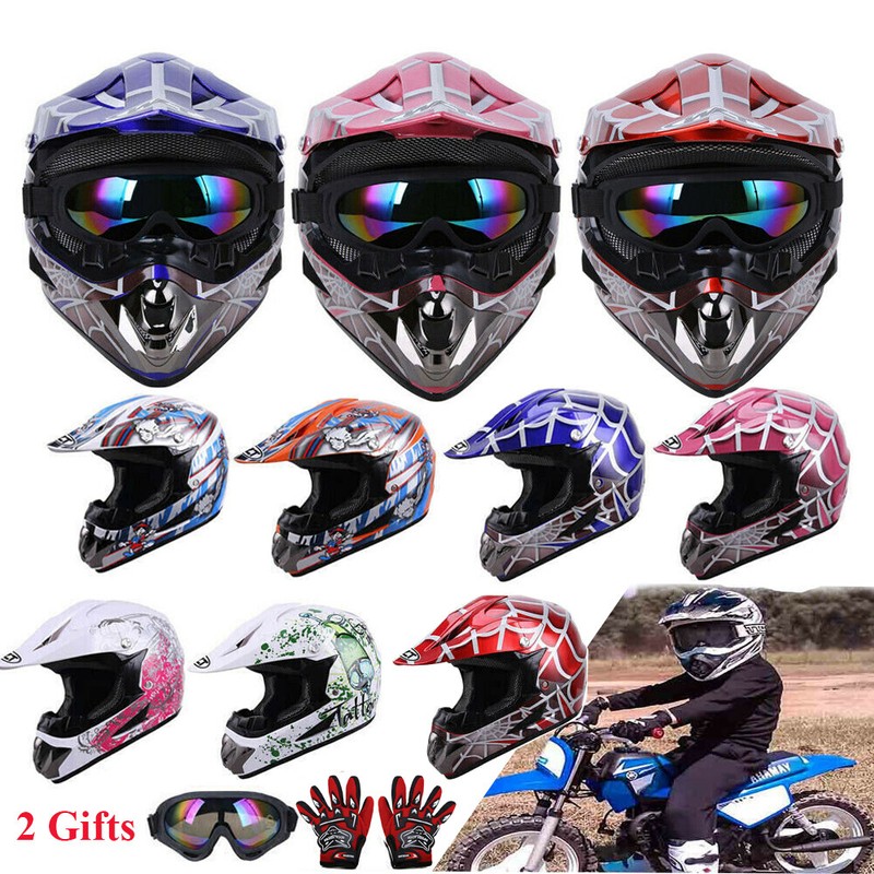 DOT Youth Kids Boys Girls Helmet Goggles Gloves Motocross Dirt Bike Off Road ATV