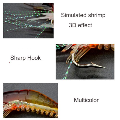 7x Luminous Fishing Bait Lure Artificial Shrimp Lures Soft Hook Prawn Bait Kit