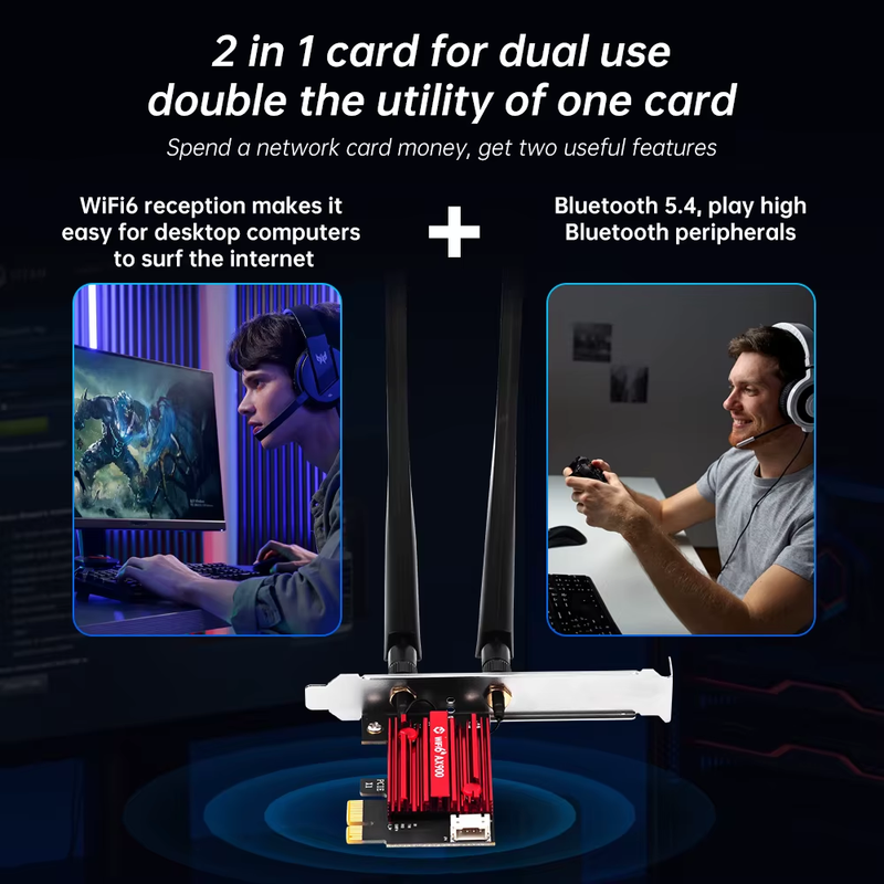 Wi-Fi6PCIE Network Card Pcie Riser Cable Dual-Band WiFi 6 Bluetooth 5.4 Antenna