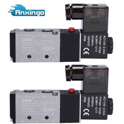 2X 1/4'' 110/120V AC NPT 4 Way 2 Position Directional Control Air Solenoid Valve