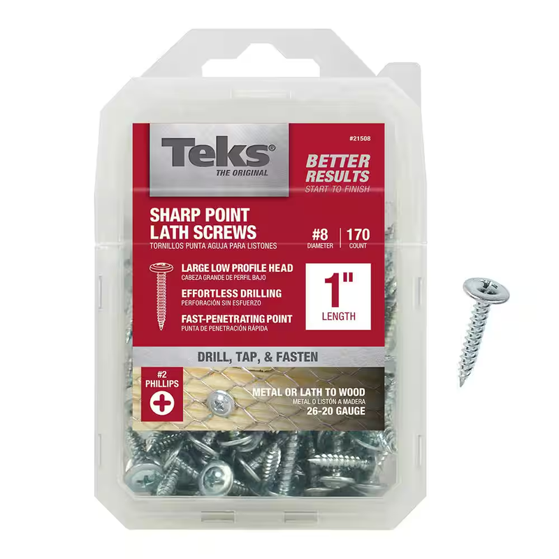 Teks Lath Screws 8 x 1in Phillips Truss Head Sharp Point Zinc Metal to Metal 170