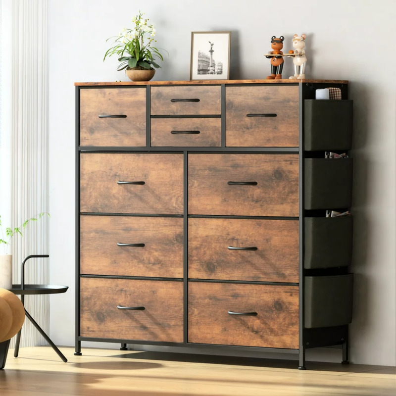 10 Drawer Dresser Storage Dresser Organizer for Bedroom with Side Pocket & Hooks