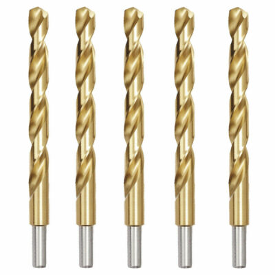 7/16''x 5-1/2'' HSS Drill Bit 3/8'' Reduced Shank Jobber 5pc Titanium Coated Metal