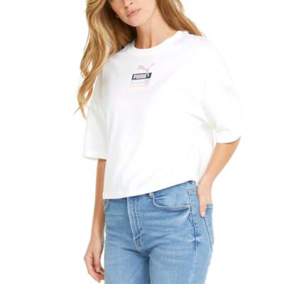 

Футболка Puma Brand Love с круглым вырезом и рукавом 34, женская, белая, спортивная, Casu, Белый