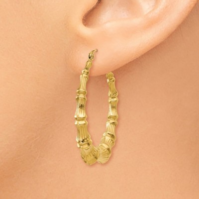 Pre-owned Superdealsforeverything Real 14kt Yellow Gold Polished Bamboo Hoop Earrings