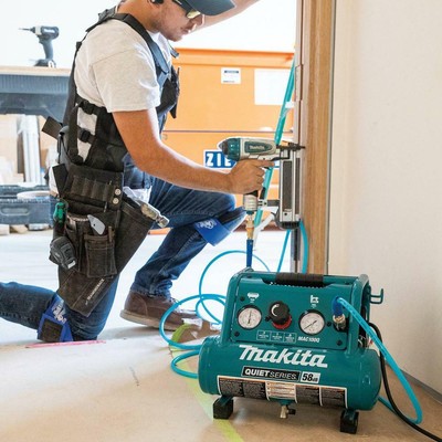Makita 1/2 HP 1 Gal Oil Free Electric Air Compressor bonus Angled Finish Nailer