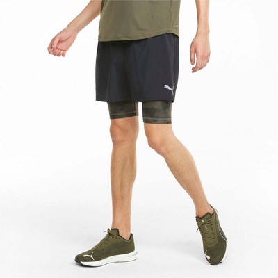 

Puma Run 2In1 5 Short M Mens Size  Casual 521049-01, Black;green, Puma Run 2In1 5" Short M