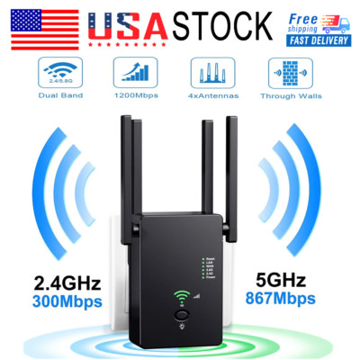 Black WiFi Range Extender Repeater Wireless Amplifier Router Signal Booster