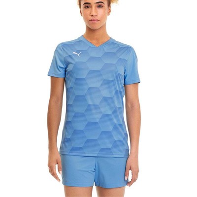 

Puma Teamfinal 21 Graphic V-образный вырез с коротким рукавом Джерси женские синие повседневные топы 704, Синий