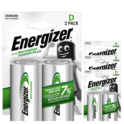 Energizer Power Plus D HR20 2500mAh Rechargeable Batteries x 8