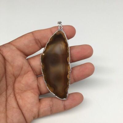 1pc, Agate Druzy Slice Geode Electroplated Silver Plated Pendant @Brazil, Bp1196