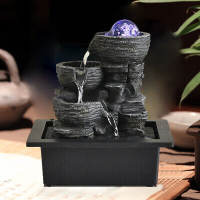 3Tier Indoor Relaxation Waterfall Fountain Small Cascading Water Feature LED