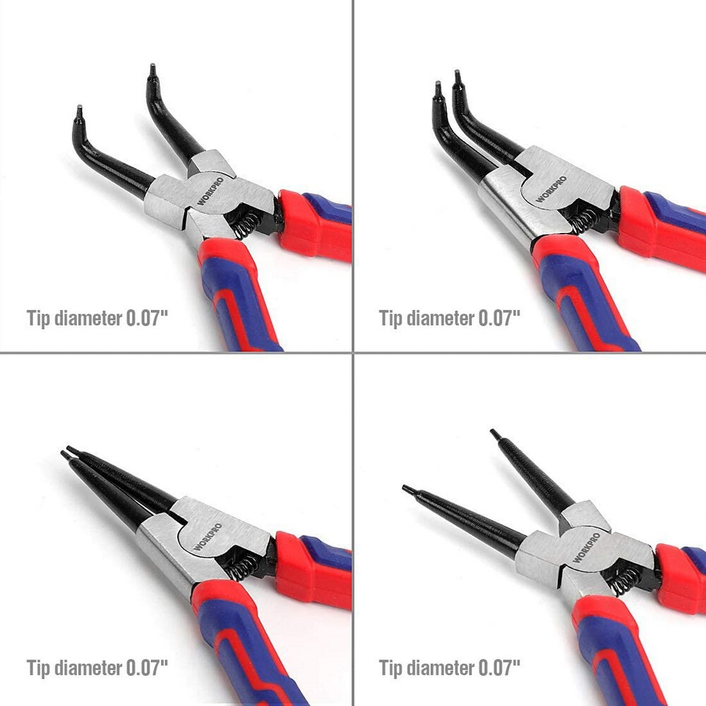 WORKPRO 7" Snap Ring Pliers 4PCS Set Heavy Duty Internal/External Circlip Pliers