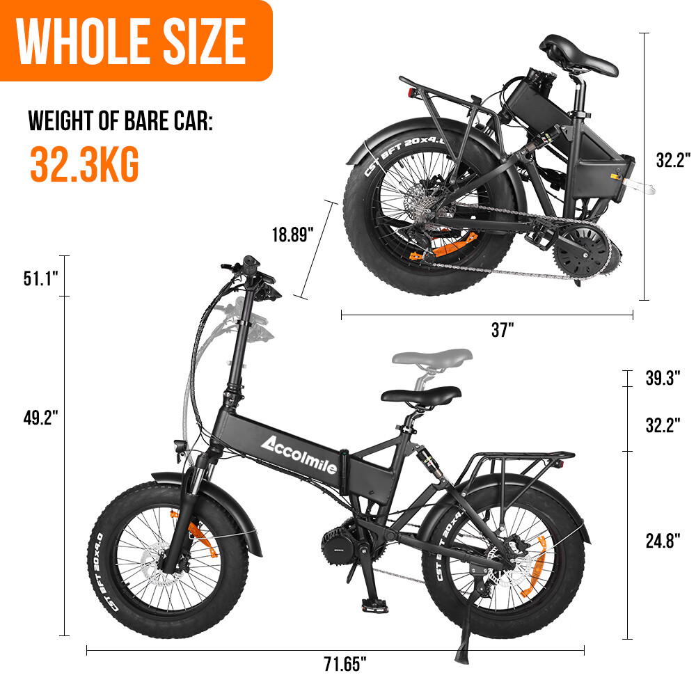 20 inch Folding Fat Tire E Bike Powerful 48V 1000W Bafang Mid Drive Motor 16.5Ah