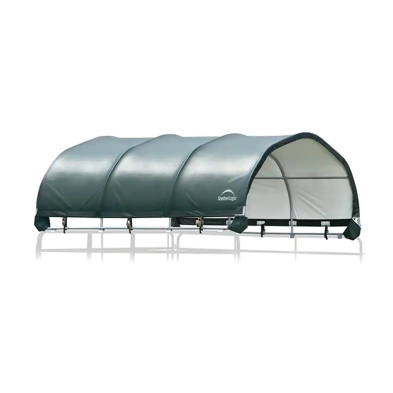 144 sq. ft. Corral Shelter 1-3/8 in. Steel Frame Green PE Cover Horses 12x12 FT
