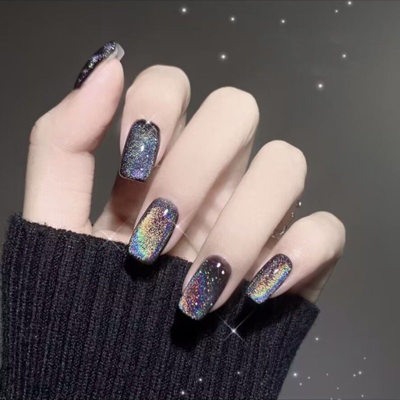 Tips Press on Nails White Flower DIY False Nails Short Square Cat Eye French