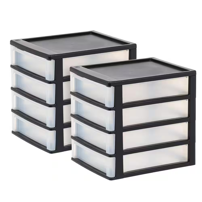 Plastic Drawer Organizer 4 Drawer Desktop Storage Stackable Clear Makeup Office