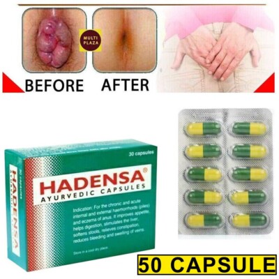 Hadensa 50 Pills Stop Permanent Piles Pain Itching Swelling Hemorrhoids Removes