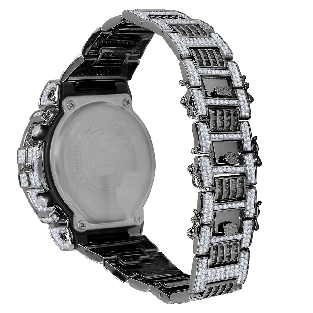 Pre-owned Usdiamondking Baguette 2 Tone Black Gold Casio Digital Shock Authentic Dw-6900 Custom Watch