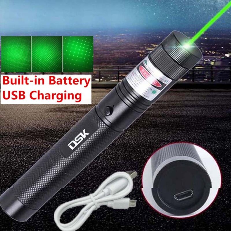 1200Miles Green Laser Pointer Pen Star Beam 1 mW USB Rechargeable Lazer Pen