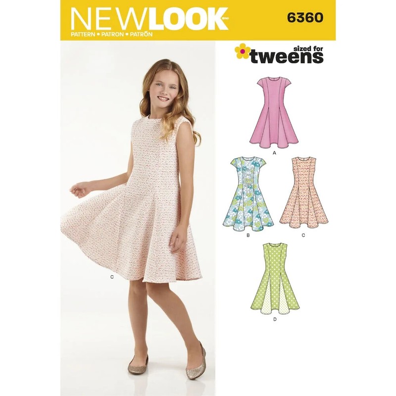 New Look Sewing Pattern 6360 Girl Tween 8-16 Dress With Godets & Sleeve Var