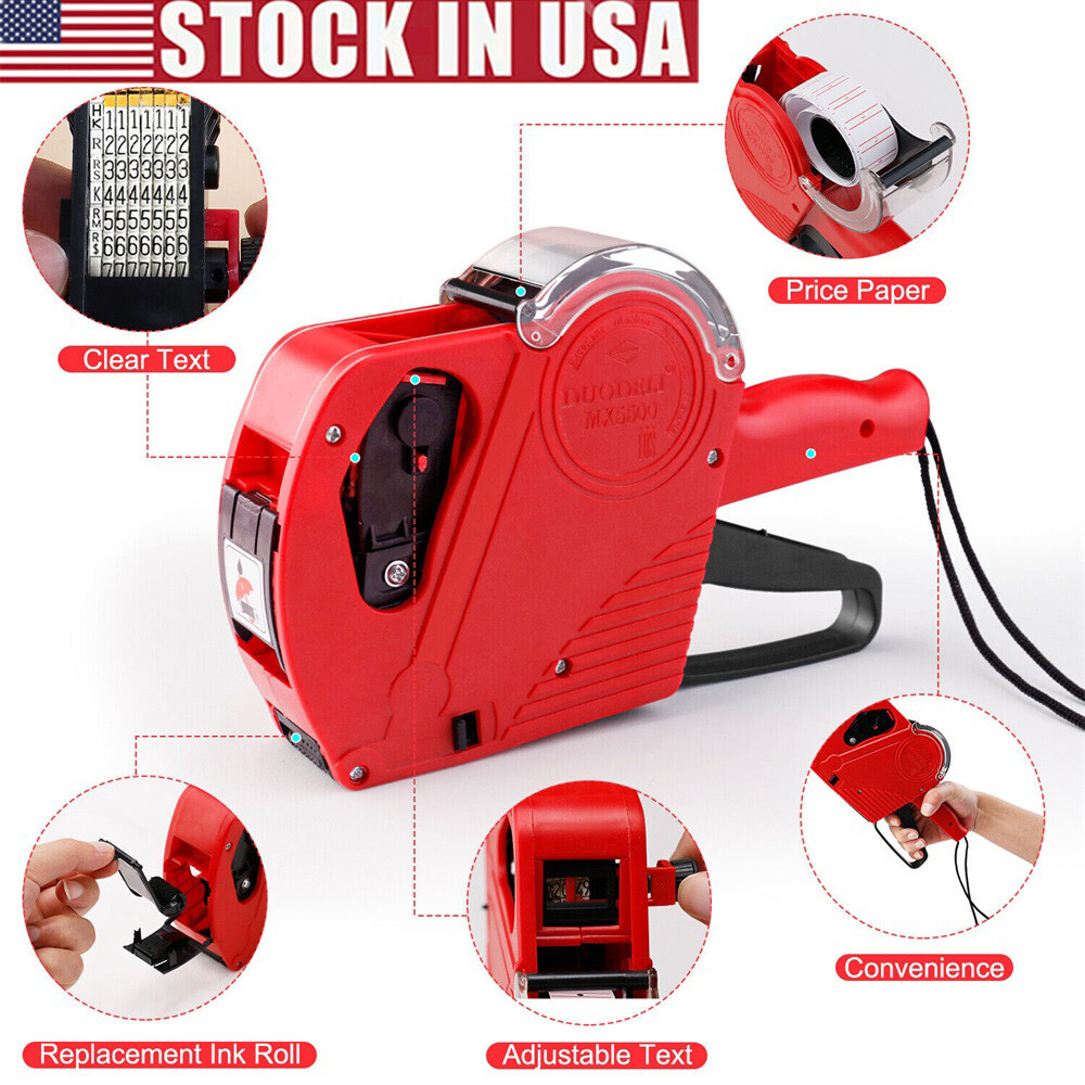 MX-5500 8 Digits Price Tag Gun Marking Machine w/Sticker Labels Ink Roller Gift