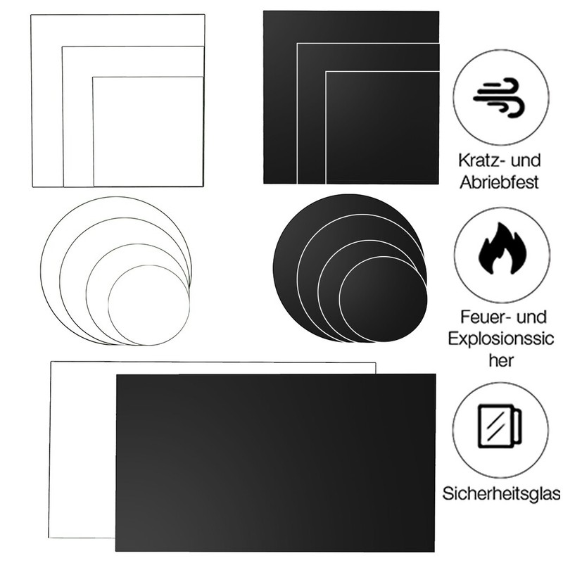 Kaminglas Funkenschutz Tischplatte Bodenplatte Sicherheitsglas Klarglas Schwarz