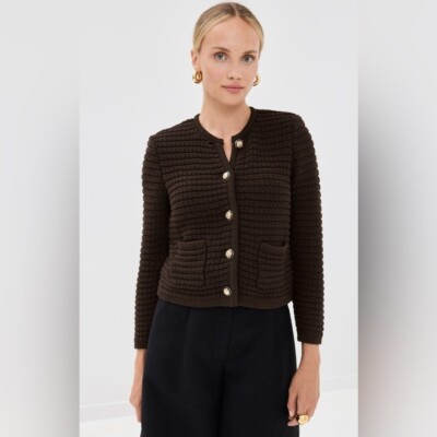 NEW Ba&sh Bash Gaspard Tweed Cardigan Jacket in Chocolat  Brown | size 1 / S