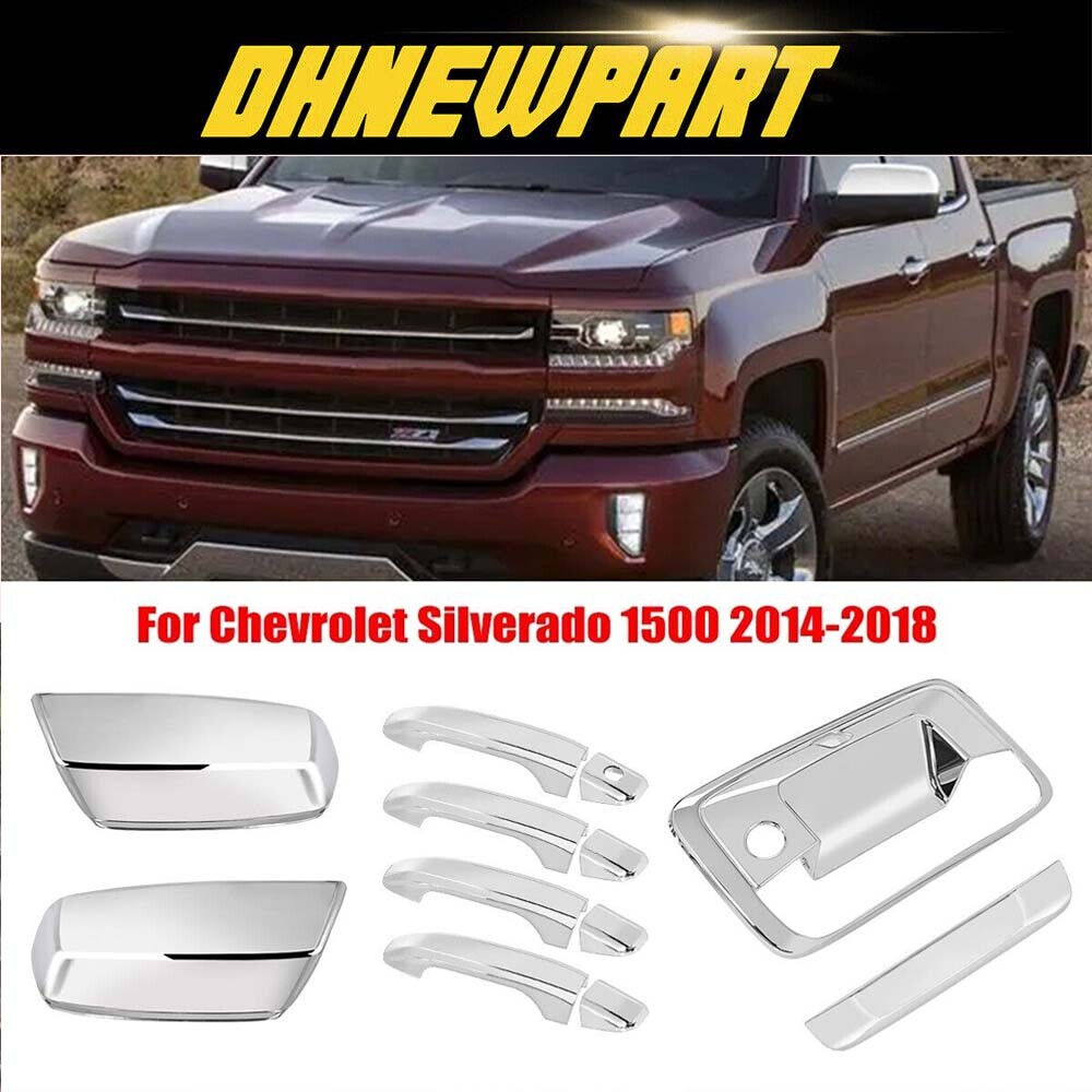 For Chevy Silverado 1500 14-19 Chrome Door Handle+Mirror+Tailgate Cover+Cam Hole