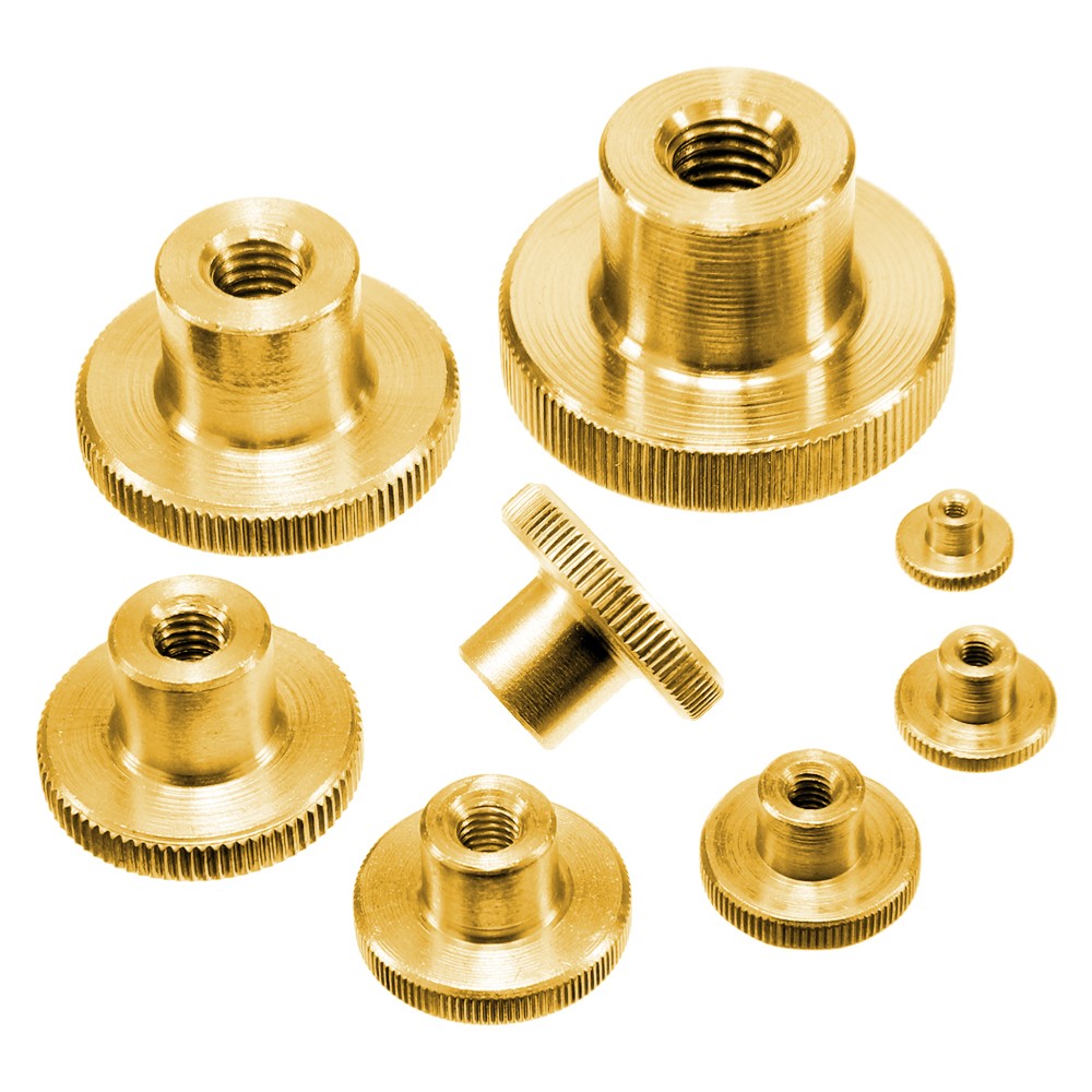 Rändelmutter DIN 466 Messing in M2 M2,5 M3 M4 M5 M6 M8 M10 M12 Muttern hohe Form