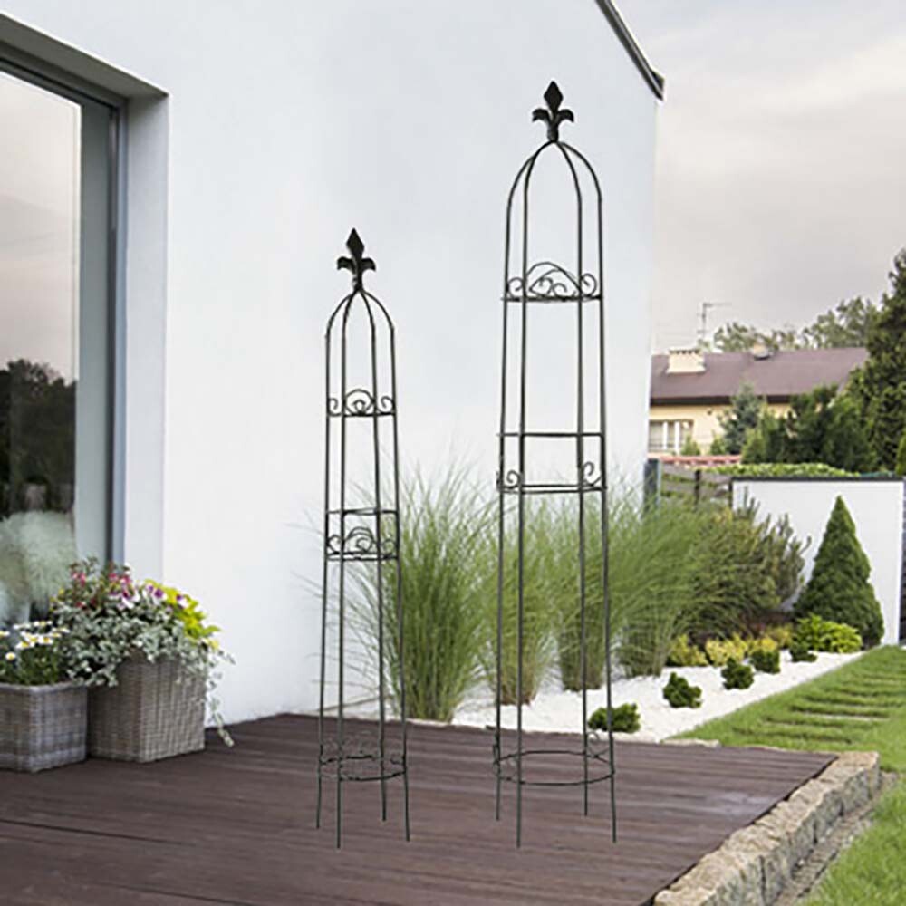 2x Rank Gitter Hilfe Obelisk Rosen Turm Säule Garten Außen Eisen Spalier schwarz