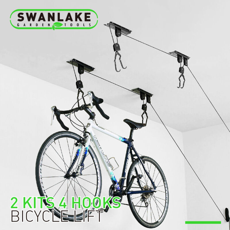2-Pack Bike Lift Hoist Bicycle Lift Ceiling Mounted Garage Hanger Pulley Rack