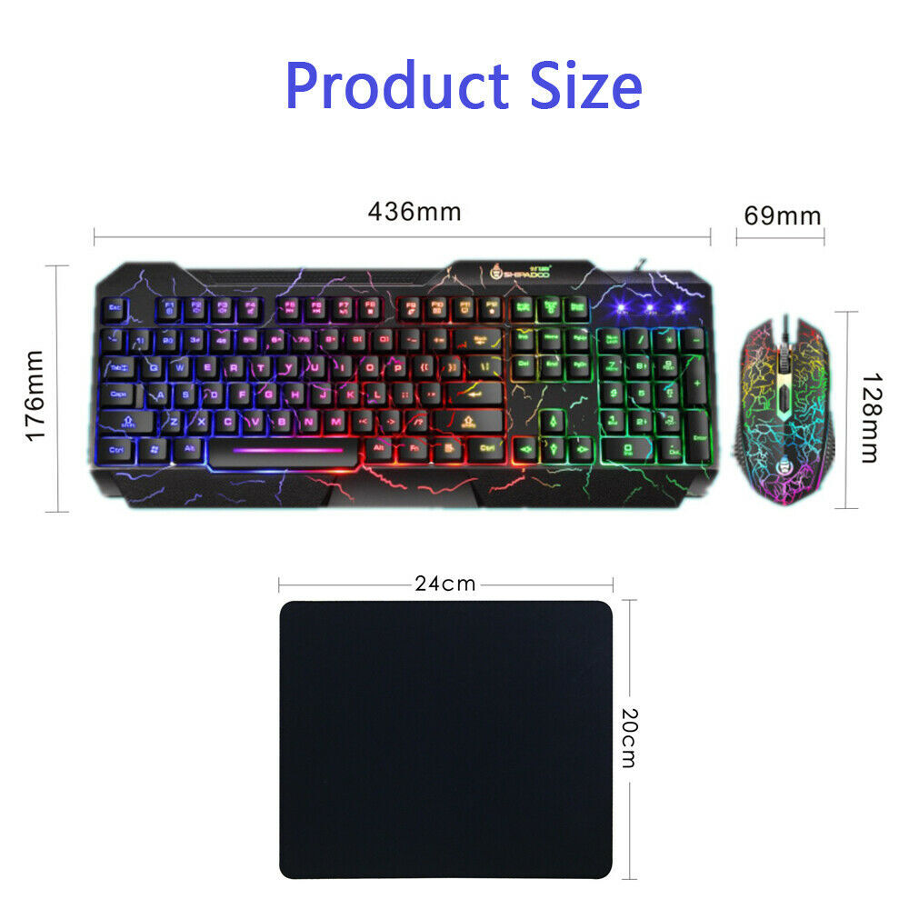 Wired Gaming Keyboard and Mouse Set RGB LED Rainbow Backlit for Computer Desktop