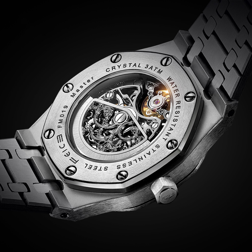 Pre-owned Feice Men's Automatic Mechanical Watch Skeleton Hollow Out Sapphire Glass Sports Watch