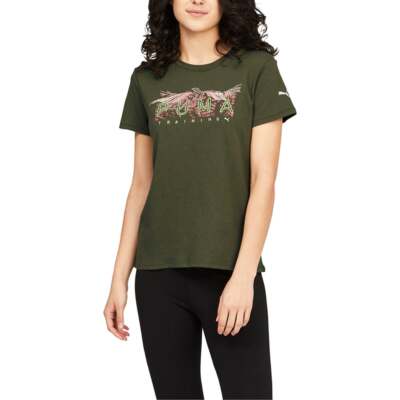 

Puma Palms Training Graphic Crew Neck Футболка с коротким рукавом Женская зеленая повседневная футболка, Зеленый