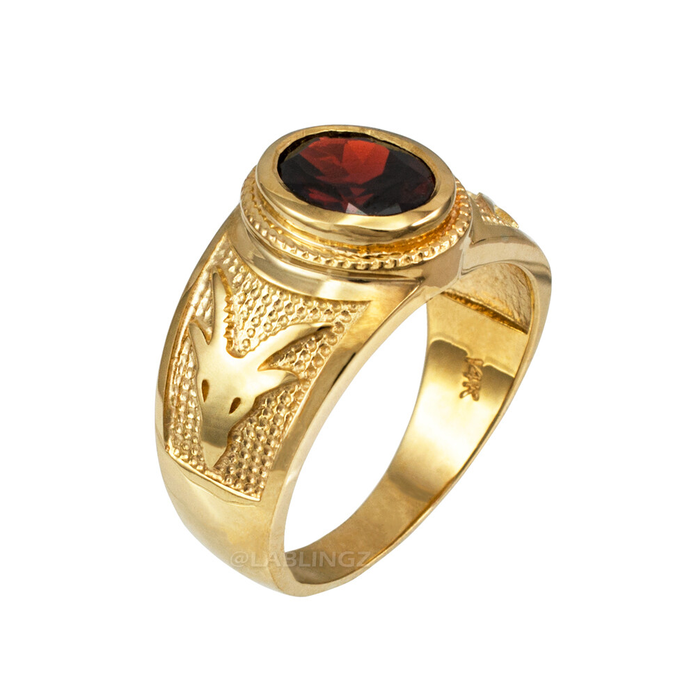 Pre-owned La Blingz 10k Gold Capricorn Zodiac Sign January Birthstone Red Cz Ring In Yellow Gold