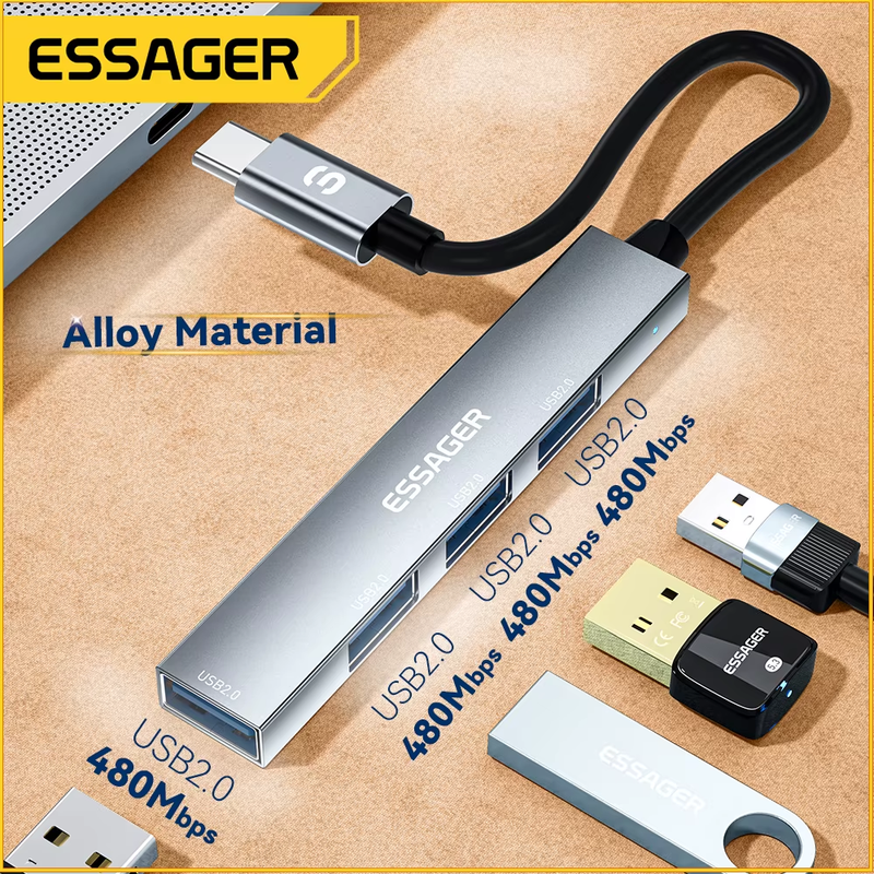 Essager 4 in 1 USB C Hub USB 2.0 High Speed Splitter Adapter Multifunctional Exp