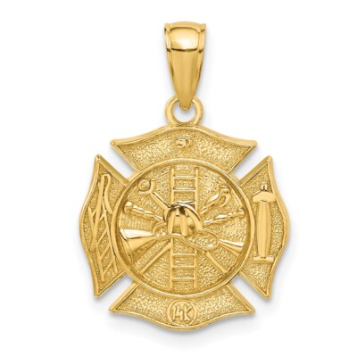 Pre-owned Skyjewelers Real 14kt Yellow Gold Reversible Fire Department Shield Pendant