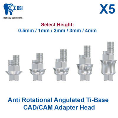 5x Dental Anti Rotational Angulated Ti-Base CAD/CAM Adapter Head Int Hex 2.42mm