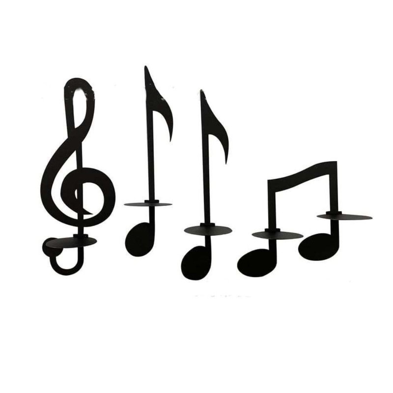 Note Left Button Candle Holder Wall Hanging Decor Black Music Note Wall Sconce