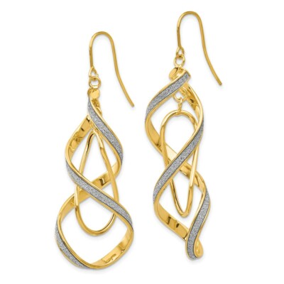 Pre-owned Superdealsforeverything Real 14kt Yellow Gold Polished Glitter Infused Spiral Dangle Earrings