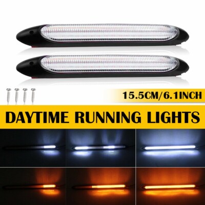 2x LED Switchback DRL Tube Light Strip Amber White Sequential Flow Turn Signal