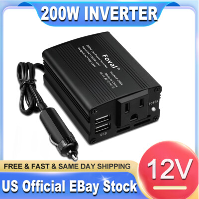 Car Auto 200W Power Inverter DC 12V to AC 110V 120V Converter With 2USB Black